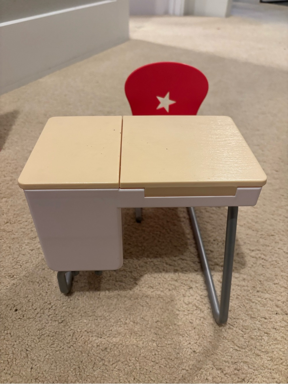 American Girl Red Star Chair Doll Desk with Cream Top